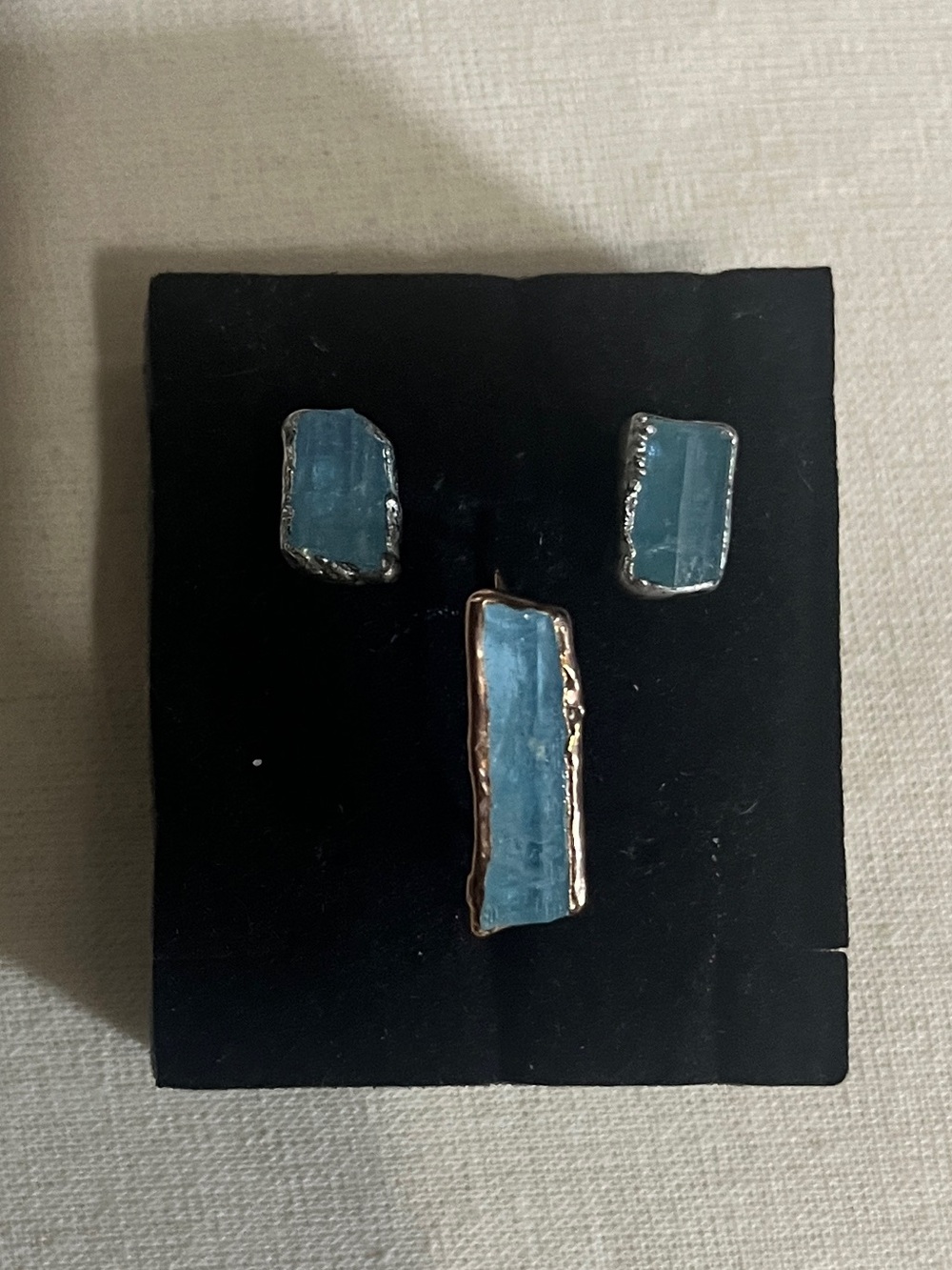 Ringcrush 24K Rose Gold Filled Aquamarine Ring & Sterling Silver Earrings Set